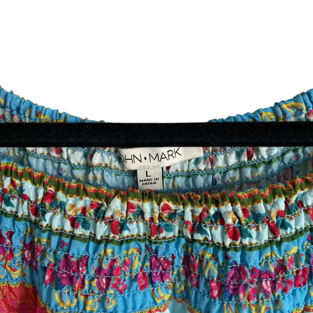 John Mark Floral Bird Print Boho Wide Sleeve Blouse Womens L - Picture 2 of 6